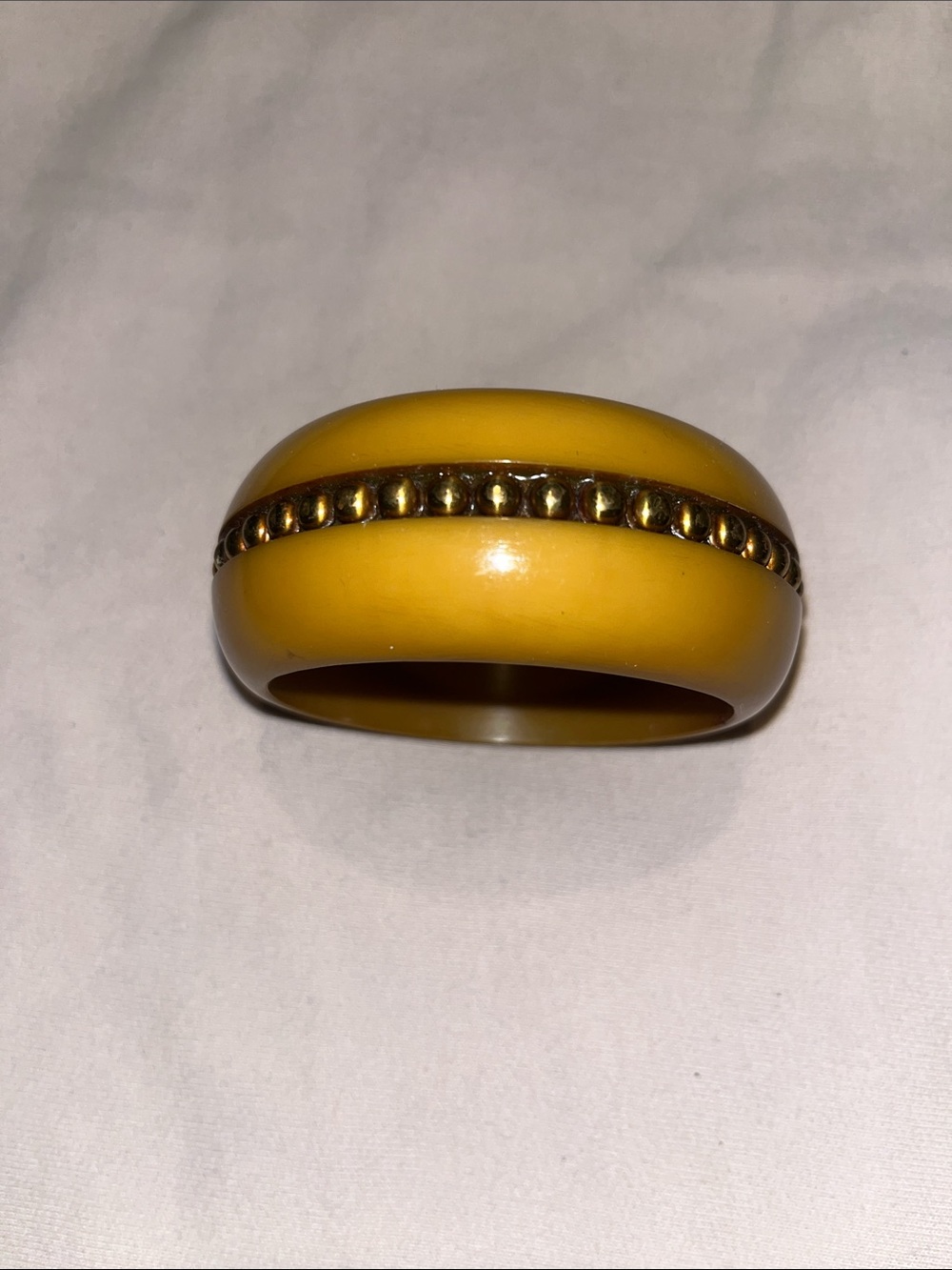 Yellow Bakelite 60’s Bangle with Gold Bead Accent